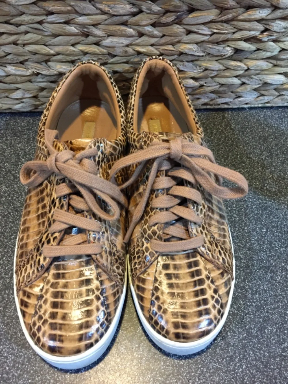 Michael Kors Tan Croc-Embossed Leather Sneakers
